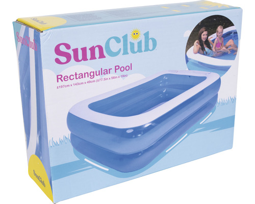 Verpackung eines rechteckigen SunClub Pools mit den Maßen circa 197 cm x 143 cm x 49 cm
