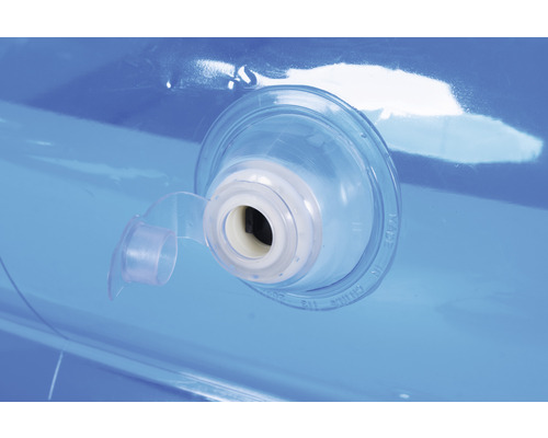 Detailaufnahme eines transparenten Ventils an einem aufblasbaren Produkt