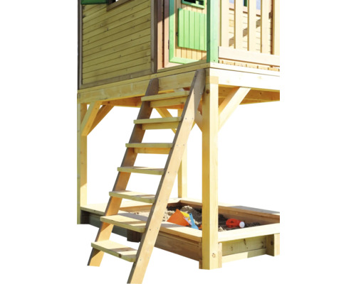 Spielhaus mit Sandkasten und Leiter aus Holz