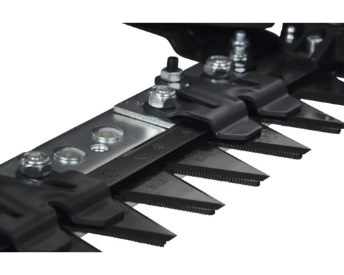 Nahaufnahme eines Messerbalkens für Rasenmäher.