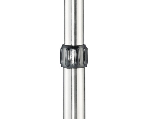 Detailaufnahme eines Metallpfostens mit Drehverschluss zur Höhenverstellung.