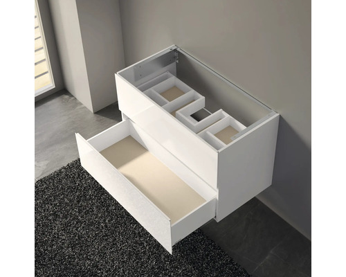 Hängender Waschtischunterschrank mit Schublade und Inneneinteilung