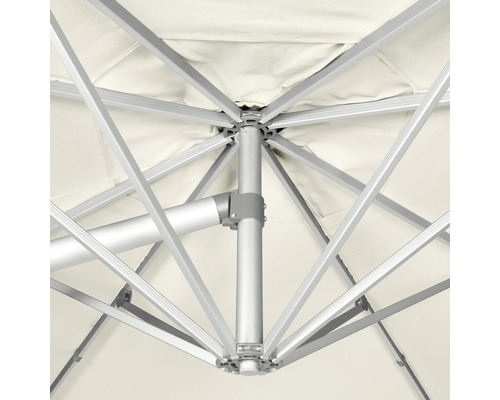 Detailansicht des Gestells eines Sonnenschirms mit Streben