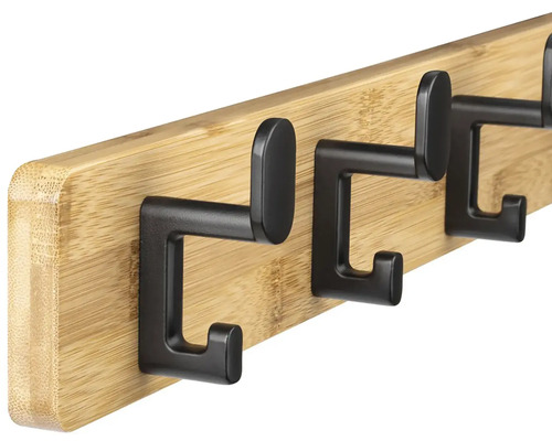Garderobenleiste mit Haken aus Bambus und Metall