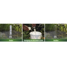 Vorher-Nachher-Ansicht eines Reinigungsgeräts für Gartenteiche mit HEISSNER CLEAN