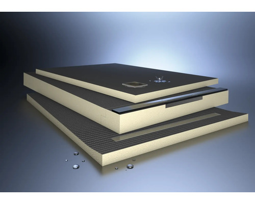 Aufgeschnittene Duschboards mit verschiedenen Ablaufvarianten für den Duschbereich