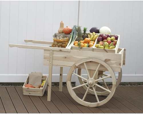 Holzkarren mit Obst und Gemüse
