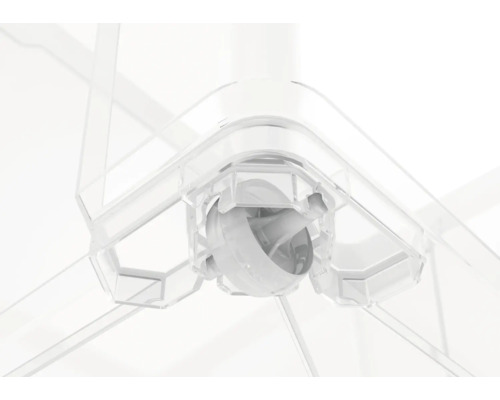 Detailaufnahme eines Deckenventilators mit transparenten Rotorblättern