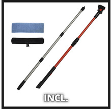 Fensterreiniger Set mit zwei Teleskopstangen, Fensterwischer und Mikrofaserbezug