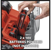Akkubetriebene Gartenmaschine mit zwei 18-Volt-Batterien, die nicht im Lieferumfang enthalten sind