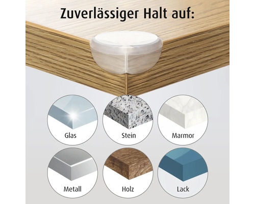 Eckenschutz zur sicheren Anbringung auf Glas, Stein, Marmor, Metall, Holz und Lack