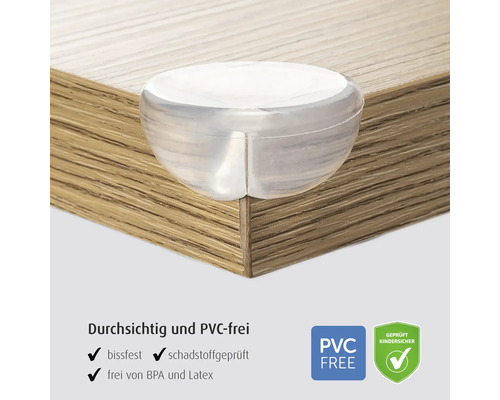 Transparenter Eckenschutz an einer Tischkante