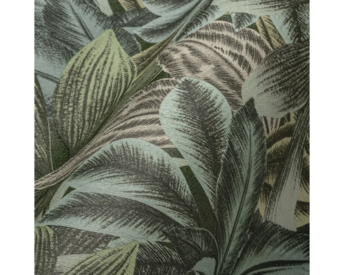 Nahaufnahme einer gemusterten Tapete mit Blättern