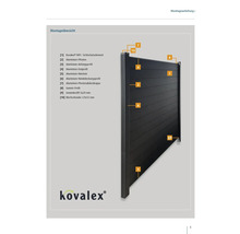 Kovalex Sichtschutzelement Montageübersicht mit Aluminiumpfosten, Anfangsprofil, Endprofil, Nutstein, Nutabdeckungsprofil, Pfostenabdeckkappe, Gummiprofil, Gewindestift und Blechschraube