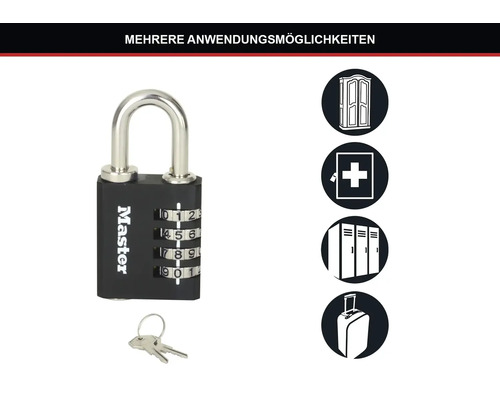 Masterlock Zahlenschloss mit Schlüssel für Schrank, Erste-Hilfe-Kasten, Schliessfächer und Gepäck