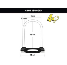 Abmessungen eines Bügelschlosses mit 4 Schlüsseln