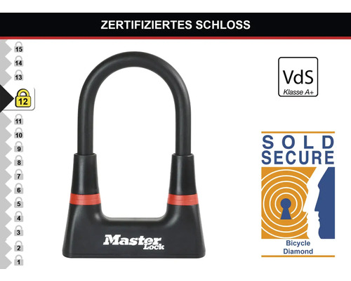 Master Lock Bügelschloss mit VdS Klasse A+ Zertifizierung und Sold Secure Siegel