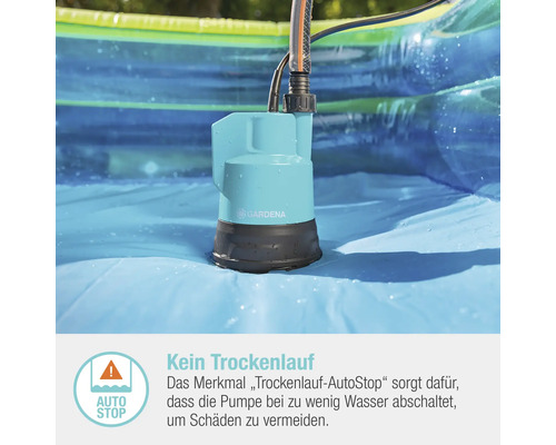 Gardena Schmutzwasserpumpe im Einsatz mit Trockenlauf-Autostopp Funktion