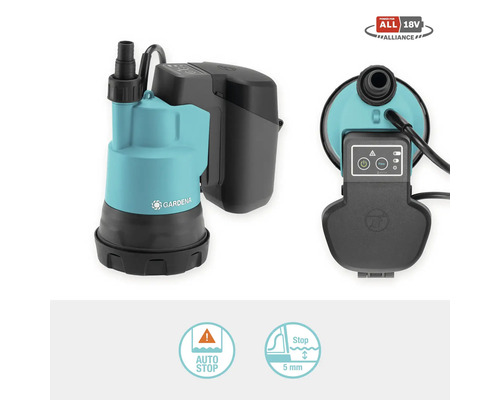 Gardena Akku-Tauchpumpe mit automatischer Stoppfunktion und 18V-Akku