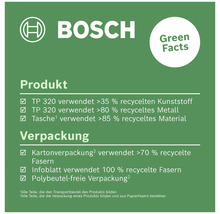 Bosch Logo. Produktinformationen zur Verwendung von recycelten Materialien in Produkt und Verpackung.