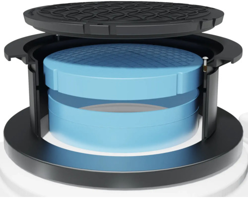 Geöffnete Revisionsschachtabdeckung mit Filtereinsatz