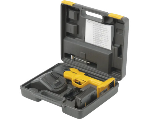Akkuschere mit Ladegerät und Zubehör im Transportkoffer