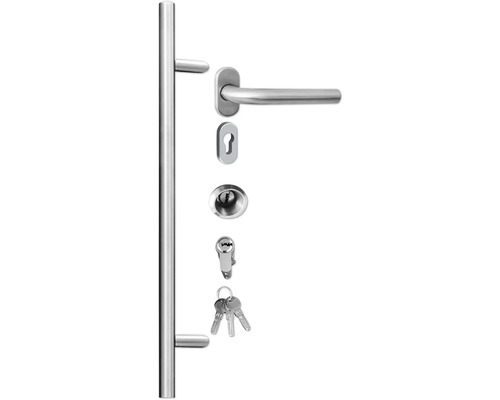 Edelstahl-Türbeschlag-Set mit Türgriff, Schlüsselrosette, Profilzylinder und Schlüsseln