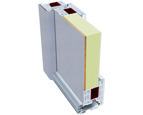 Querschnitt einer Tür mit Mehrkammerprofil, Dämmung und Füllung