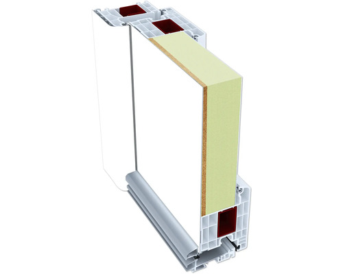 Querschnitt eines Fensterrahmens aus Kunststoff mit Isolierung