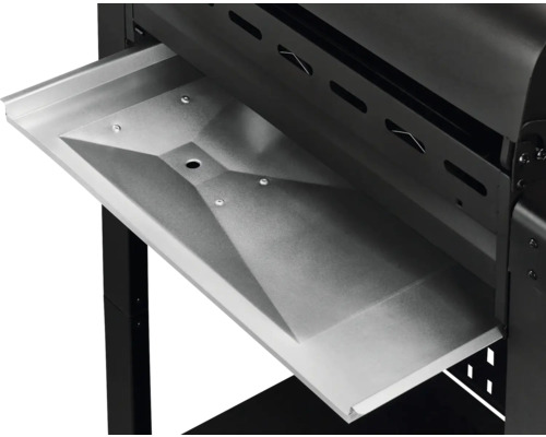 Detailansicht des Seitenablagefachs an einem Grill.