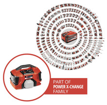 Einhell Power X-Change Akku-Familie mit Ladegerät und verschiedenen Werkzeugen