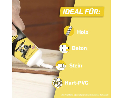 Klebstoff geeignet für Holz, Beton, Stein und Hart-PVC