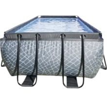 Rechteckiger Framepool mit grauer Steinmuster-Verkleidung und Stahlrahmen