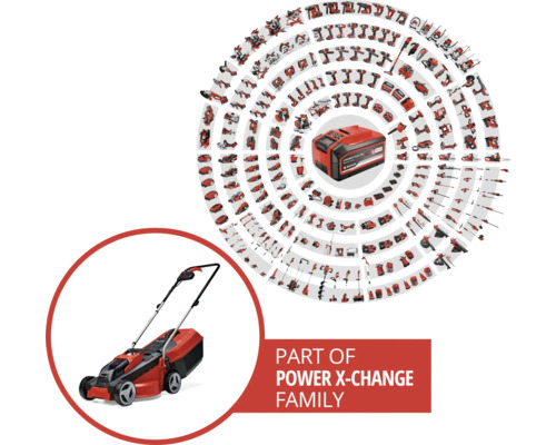 Akku-Rasenmäher als Teil der Power X-Change Familie