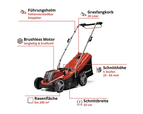 Einhell Akku-Rasenmäher mit Grasfangkorb