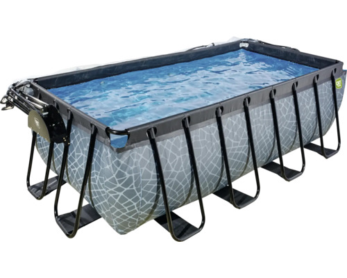 Aufstellpool Framepool-Set EXIT StonePool rechteckig 540x250x122 cm inkl. Sandfilteranlage, Leiter & Abdeckung Steinoptik