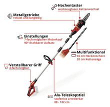 Multifunktions Hochentaster mit Teleskopstiel, Heckenschere und Kettensäge