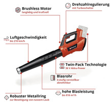 Akku Laubbläser Einhell Power-X-Change GE-LB 36/210 Li E ohne Akku und Ladegerät ( 2x18V )-thumb-6 Akku Laubbläser Einhell Power-X-Change GE-LB 36/210 Li E ohne Akku und Ladegerät ( 2x18V )-thumb-6