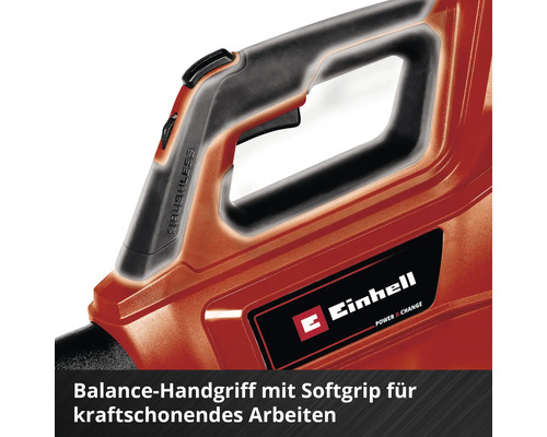 Detailaufnahme eines Laubbläsers mit ausbalanciertem Handgriff und Softgrip für komfortables Arbeiten