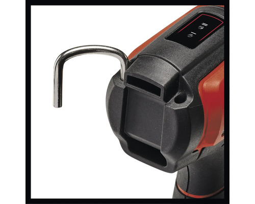 Detailansicht einer Akku-Lampe mit Haken