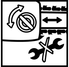 Symbol für Drehen nicht erlaubt, Abstand einhalten und keine Reparatur durchführen