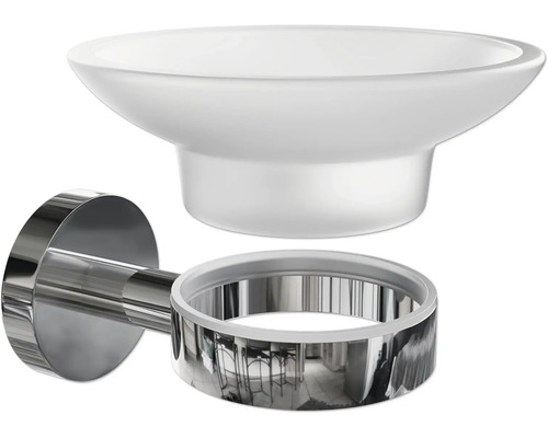 Seifenschale aus Glas und Metall zur Wandmontage