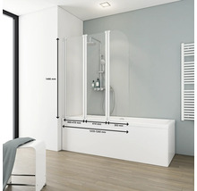 Badewanne mit Duschwand aus Glas mit Maßangaben