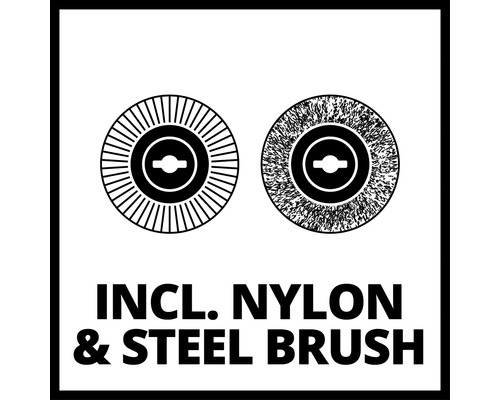 Inklusive Nylon- und Stahlbürste