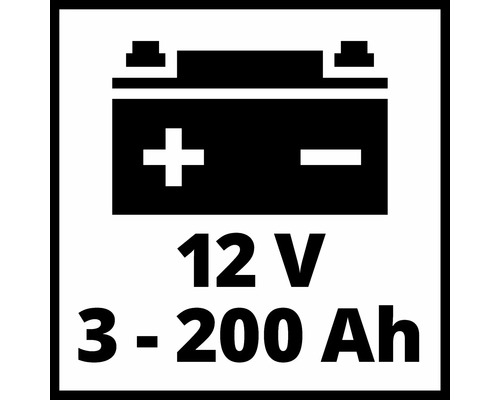 Symbol für eine 12 Volt Batterie mit 3 bis 200 Amperestunden