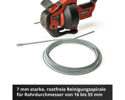 Rohrreinigungsspirale mit Reinigungsgerät für Rohrdurchmesser von 16 bis 55 Millimeter