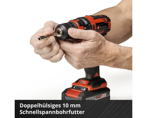 Einhell Akku-Bohrschrauber mit Schnellspannbohrfutter und eingesetztem Bit