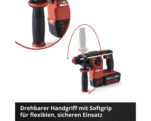 Einhell Akku-Bohrhammer mit drehbarem Handgriff für flexiblen Einsatz