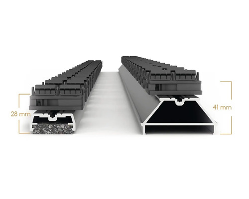 Profilsystem mit einer Höhe von 41 Millimetern und einem Profilsystem mit Trittschalldämmung und einer Höhe von 28 Millimetern