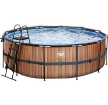 Rundes Aufstellpool-Set mit Leiter und Holzoptik